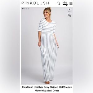 PinkBlush Heather Grey Striped Half Sleeve Maternity Maxi Dress, size s
